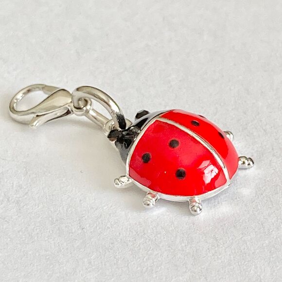 Red Enamel Ladybug Clip On Charm Zipper Pull Silver Plated Insect Jewelry - Picture 4 of 7